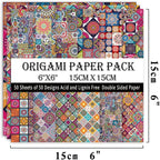 Origami Paper Kit 50 Sheets 70GSM 6 Inch Square Double Sided Color 50 Vivid Japanese Washi Chiyo Colors for Hand Crafts Origami Paper Arts Creativity.Ethnic Style