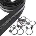Leekayer #5 Black Nickel Metallic Nylon Coil Teeth Zippers by The Yard Bulk 10 Yards Black Zipper Tape with 25pcs Black Nickel Ring Pull Sliders for DIY Sewing Tailor Craft Bag(Black)