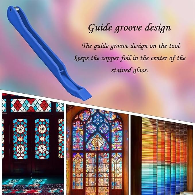 Copper Foil Hand Foiler for Stained Glass, Stained Glass Hand Foiler Tool,Copper foil Dispenser,Blue Hand Foiler for 7/32" Copper Foil Tape,Stain Glass Tools and Supplies（Blue）