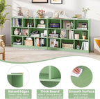 KOTEK Toy Storage Organizer, 5 Cubby Kids Bookshelf, Wooden 3-Tier Bookcase Storage Cabinet, Open Display Book Shelf for Daycare, Nursery, School Classroom, Living Room (Green, 8 Cubes)