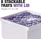 Tidyboss 8 Puzzle Sorting Trays with Lid 8" x 8" - Portable Jigsaw Puzzle Accessories White Background Makes Pieces Stand Out to Better Sort Patterns, Shapes and Colors | for Puzzles Up to 1500 Pieces