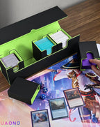 Card Deck Box with Dice Tray for MTG, 5 in 1 Card Deck Case Holds 800+ Unsleeved Cards, Strong Magnet Organizer Compatible with Yugioh TCG Sports (Black Green)