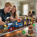 Western Train Building Set with Lights, 1912 PCS West Trains Static Display Model Toy with Tracks Windmill Water Tower, Home Office Decor Building Blocks for Adults Teens Big Boys Girls 12+
