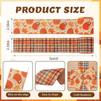 2 Rolls Fall Pumpkins Ribbons for Bows, Thanksgiving Wired Edge Ribbon Autumn Maple Leaf Burlap Ribbons for Gift Wrapping Fall Thanksgiving Decoration Supplies