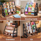handrong Card Display Stand,3-Tier Trading Card Display with Drawer,Wooden Graded Baseball Sports Cards Holder,Greeting Cards Stand for Collection,Vendor & Show (Brown)