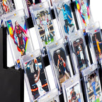 Emfogo Card Display Stand, 4-Tier Trading Card Display, Wooden Graded Baseball Sports Card Display, Trading Card Display Case for Card Collection & Show (Black)