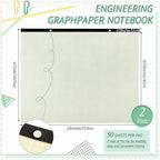 2 Pcs 22 x 17'' Large Engineering Paper Pad 4" x 4" Graph Paper Pad for Blueprint Drawings Drafting Paper Sketching Engineering Pad for Engineer Architect Designer Mathematician(Green Beige)