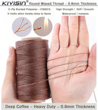 Bonded 0.8mm Round Waxed Polyester Cord, 3-ply Wax Coated Thread, 197 Yards Stiff String for Heavy Duty Fabric, Leather Sewing, Book Binding, Upholstery Repair, and Macrame Jewelry - Deep Coffee