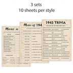 80th Birthday Party Games, Set of 3 Activities for 10 Guests, Born in 1945 Games Bundle, Birthday Party Supplies for Adults, Pack of 30 Cards