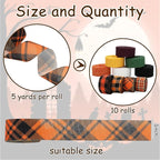 10 Rolls 50 Yard Halloween Plaid Burlap Ribbon Rolls 1 Inch Gift Wrapping Ribbon Decorative for DIY Crafts Wreath Bow Making Supplies Home Decor