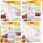 TECKWRAP Laminating Sheets Clear Vinyl Laminate Sheets Sticker Paper for Inkjet Printer Printable Vinyl Stickers, Photo Paper 8.26" x 11.69" A4 28 Sheets (3D Cat Eye, Glitter, Glossy, Matte)