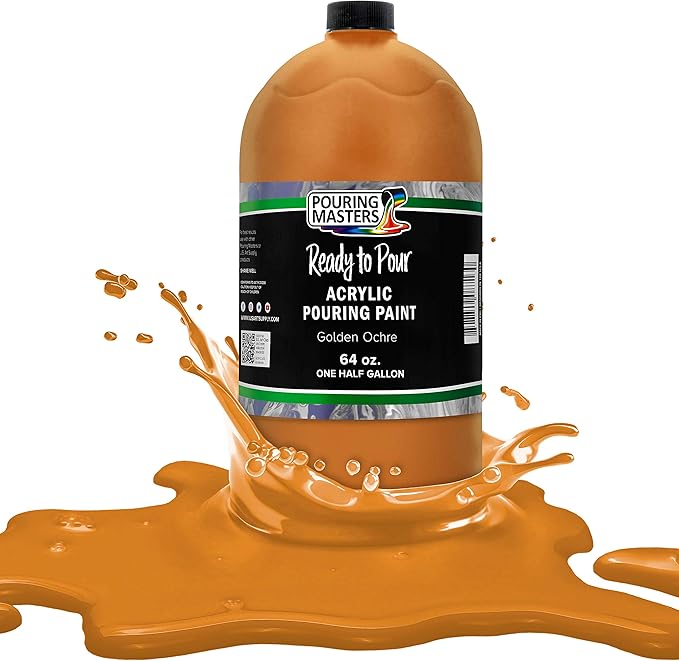 POURING MASTERS Golden Ochre Acrylic Ready to Pour Pouring Paint - Premium 64-Ounce Pre-Mixed Water-Based - for Canvas, Wood, Paper, Crafts, Tile, Rocks and More