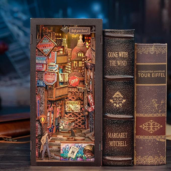 CUTEBEE Book Nook Kit - DIY Miniature House Dollhouse Kit for Adult and Teens, Booknook Bookshelf Decor Alley Model Build with LED Light, Gifts for Family and Friends (The Long Goodbye)