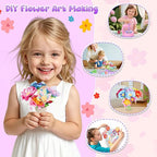 GirlsHome 300+PCS Fabric Flower Bouquets Toys, DIY Flower Crafts Kits for Kids, Arts and Crafts for Kids Ages 6-8 Girls, Build Flower Bouquet, STEM Educational Toy Preschool Gifts (Purple Pink)