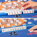 American Mahjong Game Set, 166 White Tiles, 4 All-in-One Color Rack/Pushers, Complete Mahjong Tile Set Red Printed Carrying Bag