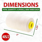 Mandala Crafts 4 Pack of Serger Threads Cones Spools - 40S/2 24000 Yards Polyester Ivory Threads for Sergers Machine and Overlock Quilting Sewing Machine