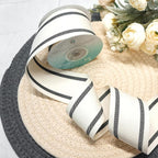 CT CRAFT LLC Ivory Cotton Black Stripes Ribbon 2" x 10 Yards for Home Décor Gift Present Wrapping DIY Crafts Birthday Wedding Bouquet Christmas