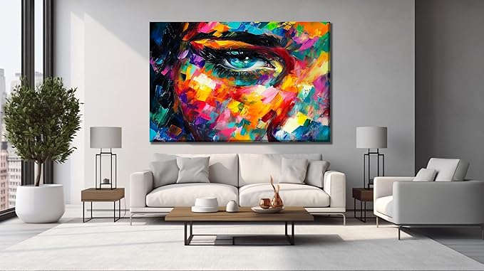 SpiritualHands Women Eye Glass Wall Art Oil Painting for Living Room, Tempered Glass Modern Prints Decor, Large Vivid Color Panel for Bedroom, Kitchen, or Office