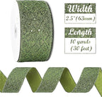 HUIHUANG Moss Green Wired Ribbon for Christmas Tree 2.5 inch Glitter Moss Diamond Mesh Ribbon for Tree Decoration, Wreaths, Garland, Gift Wrapping, Bows Making, Thanksgiving Decor -10 Yards