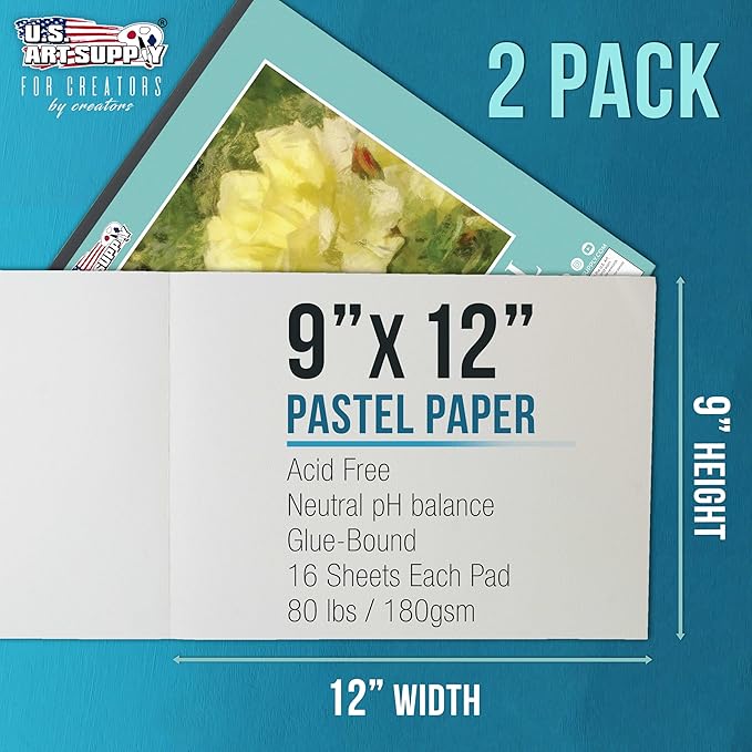 U.S. Art Supply 9" x 12" Pastel Paper Pad: 2 Pack (32 Sheet Total), 80lb (180gsm), 4 Neutral Toned Colors, Textured Hard or Soft Oil Pastel Paper, Drawing Sketchbook Pad, Mixed Media