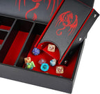 4 in 1 D&D Storage Dice Box Portable Rolling Tray and Dice Tower, Leather DND Holder Case for Role Playing Games Table Games - Red