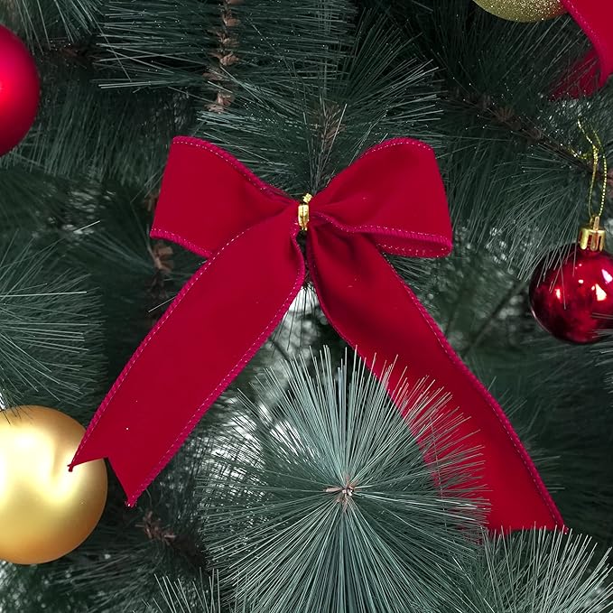 MEEDEE 1.5 Inch Velvet Wired Ribbon - 25 Yards Dark Red, Perfect for Christmas Tree, Wreaths & Bows
