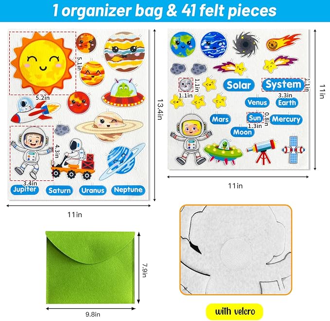 PENGFULL Felt Flannel Board Story Pieces for Toddlers Preschool,Kids Interactive Storytelling Teaching Play Kits for Flannel Board or Felt Board,with Words Felt Pieces(Solar System)