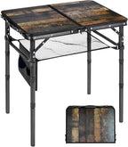 RedSwing Small Folding Table with Side Pocket Adjustable Height, Lightweight and Portable Aluminum Frame Camping Table for Outdoor Indoor Picnic, 2 Feet, Brown Wide Wood Grain