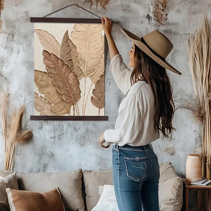 Artmag Magnetic Poster Hanger Frame, 8x10 8x12 8x24 Light Wood Wooden Magnet Canvas Artwork Print Poster Hangers Frames Hanging Kit (Walnut, 8")