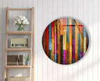 My Photostation.com 39,4''(100cm) Diameter Colorful Wood Pattern Round Glass Wall Art Tempered Glass Printing Wall Decor Large Wall Art Wall Hangings