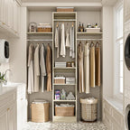 48" Small Closet Organizer, 4FT Small Closet System with 4 Closet Rods & 3 Shelves, 80"H Small Closet Organizers and Storage for Small Bedooms, Cloakrooms, Laundry Rooms, White Oak