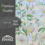 FINNEZ Window Privacy Film Stain Glass Film Flowers Rainbow Window Film Window Clings Non-Adhesive Reusable Decorative for Home（Forest Rainbow，45.2 Inch x 13.1 Feet）