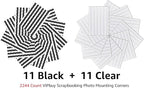 VIPbuy 2244 Count Photo Mounting Corner Stickers Self Adhesive for Scrapbooking Photo Album Diary DIY Craft, 22 Sheets (Black & Clear)
