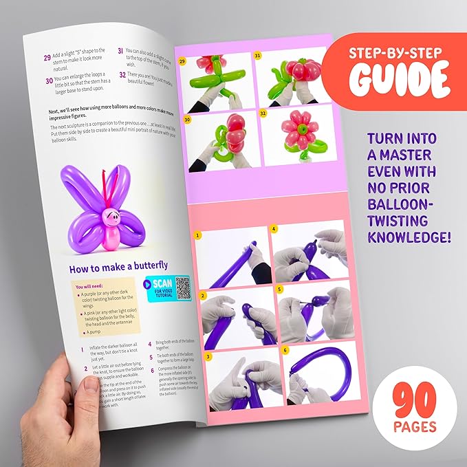 Balloon Animal Twisting Kit with Pump for Kids - Boy & Girl Christmas Gift - Birthday Gifts for Girls and Boys - Arts and Crafts for Kid Ages 8-12 - 6 7 8 9 10 11 12 Year Old - Animals Balloons
