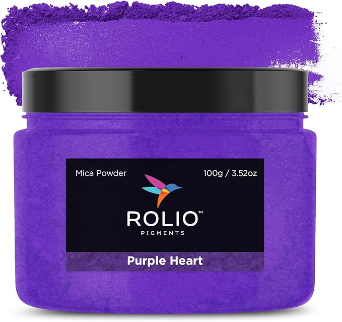 Rolio Premium Mica Powder - Purple Heart (100G / 3.5 oz) - 1 Jar of Purple Pigment Powder for Epoxy Resin, Dye, Soap Making, Nail Polish, Paint, Candle Making, Bath Bombs, Slime