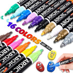 AROIC Paint Pens Paint Markers, 16 colors Oil-Based Waterproof Painting Marker Pen Set On Rock, Wood, Fabric, Metal, Plastic, Glass, Canvas, Mugs, Waterproof, DIY Craft and More