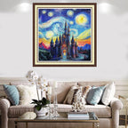 Findvoor Counted Cross Stitch Kits for Adults Full Range of Cross Stitching Embroidery Unprinted Pattern for Beginners, 11CT Needlepoint Kit Patterns Embroidery Kits-Van Gogh's Castle 18x18 inch
