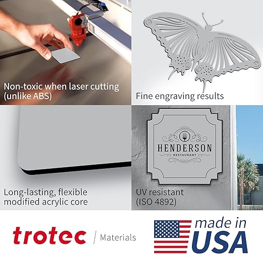 Trotec | Metallic Looking Acrylic Sheet | 12"x20"x1/16, 4 Pcs | Smooth Silver/Black | Metallic Finish - Scratch Resistant for Laser Engraving & Cutting,Printing,Glowforge,Name Plate | USA Made