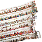 Christmas PET Tape Set - Seamless Loop Design with Snowy Villages, Festive Cats and Holiday Scenes, Includes Decorative Clip, Self-Adhesive Rolls for Scrapbook, Journal and DIY Decor