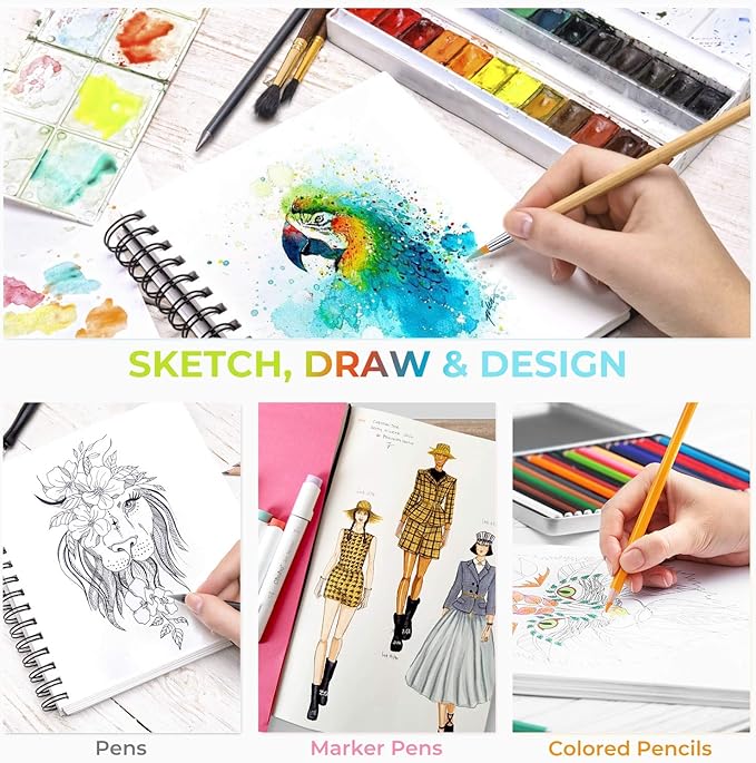 Mix Media Pad, Ohuhu Mixed Media Art Sketchbook, 120 LB/200 GSM Heavyweight Papers, 62 Sheets/124 Pages, Spiral Bound Mixed Media Paper Pad for Christmas Gift