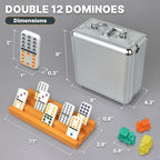 Queensell Dominoes Double 12 with 8 Holders + Wooden Hub + Score Pad + Metal Trains