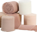 TONIFUL 4 Rolls Silk Chiffon Ribbon, 1-1/2 Inch x 22yds, Beige and Cream Chiffon Ribbons Set, Handmade Fringe Silk Ribbon for Gift Wrapping Bridal Bouquets Wedding Invitations Decoration Crafts