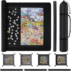 Puzzle Mat Roll Up with Drawstring Storage Bag, Portable Saver Pad 46” x 26” Up to 1500 Pieces with Non-Slip Rubber Bottom & Smooth Top + 4 Puzzle Sorting Trays & Travel-Friendly Storage Bag