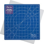 The Quilted Bear Rotating Cutting Mat 12" x 12" - Locking & Rotating Self Healing Cutting Board for Sewing, Fabric & Quilting - 360 Degree Sewing Supplies Mat for Craft Table (Blue)