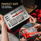 Wordsworth and Black Calligraphy Pen Set - Grey - Includes 2 Calligraphy Pens, 18 ML Ink Bottle, 60 Ink Cartridges, Ink Refill Converter, 1 Medium and 4 Broad Nibs, Brush Pen