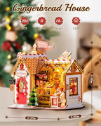 ROBOTIME DIY Miniature House Kit, Tiny House Book Nook for Family and Friends, Mini Wooden Dollhouse Kit for Halloween/Christmas/Birthday Gifts（Gingerbread House）