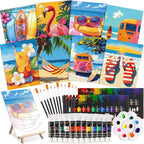 Cholemy 36 Pcs Paint and Sip Kit for Adults 8''x10'' Pre Drawn Canvas for Painting DIY Afro Acrylic Painting Kit Wood Easel Brushes Date Night Bulk for Christmas Party Gifts(Hawaii)