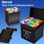 Banral 48 Colors Alcohol Markers Set, Dual Tip Alcohol Based Markers, Art Markers Pens for Artists Kids Adult Coloring, Permanent Illustration Sketch Markers for Drawing with Case and Holders