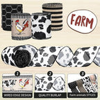Farmhouse Animal Wired Edge Ribbons Cow Chick Pig Stripe Chicken Wire Decorative Fabric Wrapping Ribbons for DIY Crafts Wreath Bow Making Supplies, 4 Rolls, 24 Yard