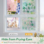rabbitgoo Rainbow Window Privacy Film Decorative Stained Glass Diamond Pattern Window Sticker with Iridescent Tint Non-Adhesive Static Cling for Home Office Bathroom, Green Leaf 23.6 x 78.7 inch